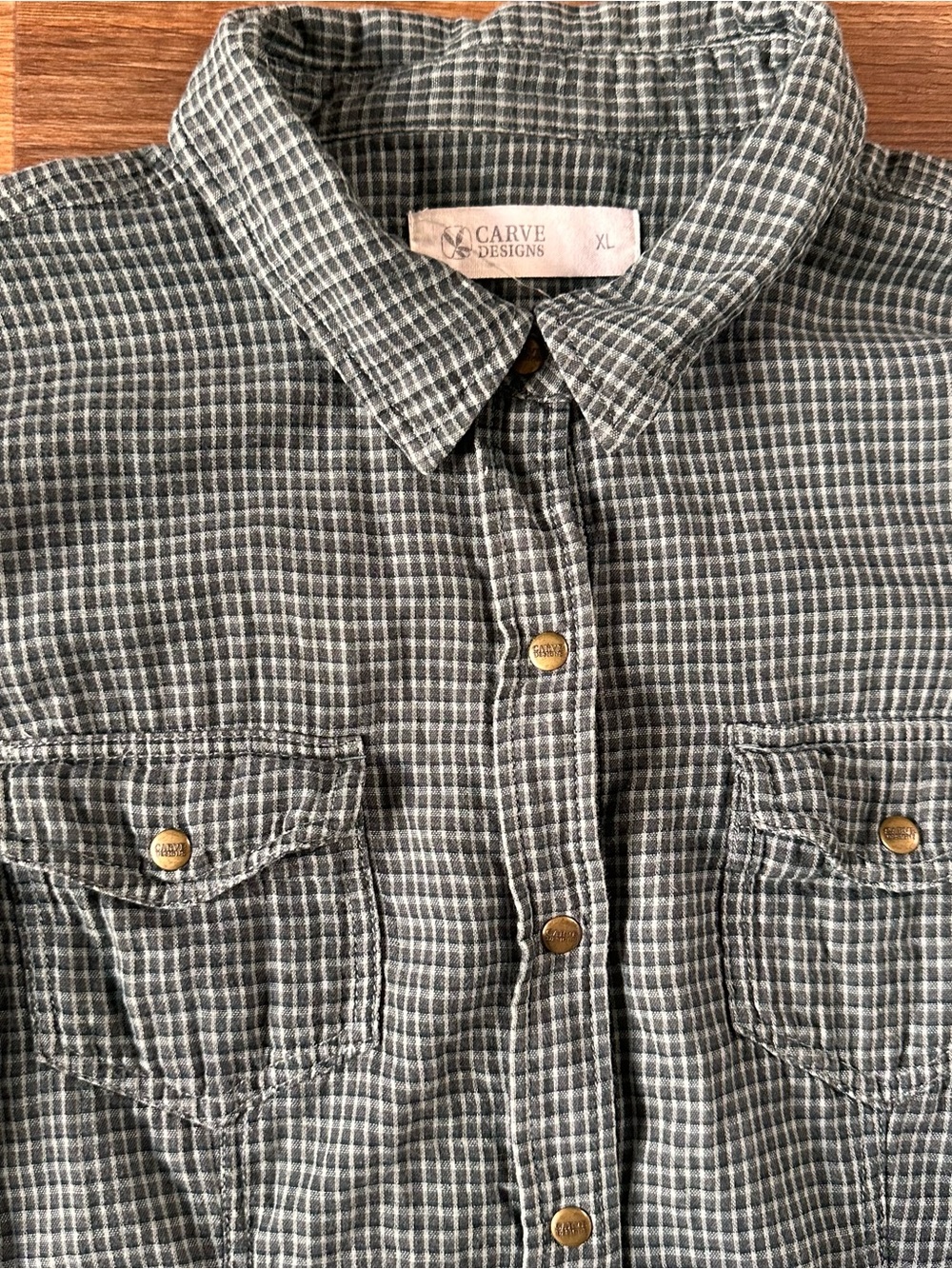 Carve Designs Snap Front Check Shirt Women XL Blue Western Coastal 100% Cotton